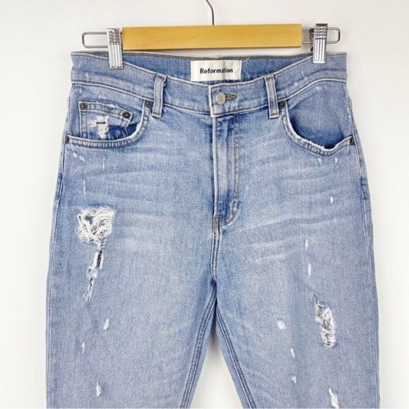 REFORMATION high Rise distressed ripped Straight Leg Jeans Light wash 28 - Picture 2 of 9